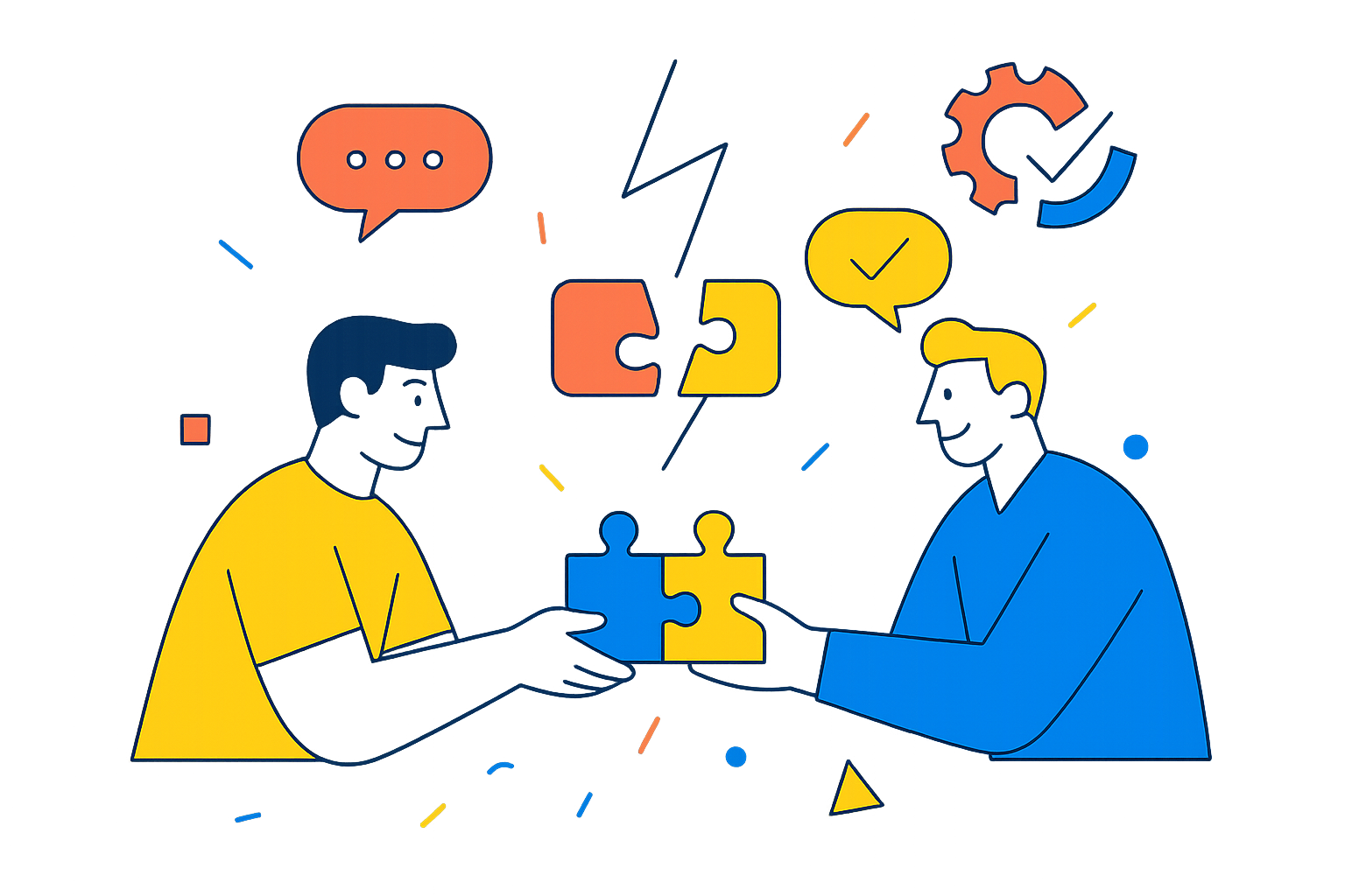 Two figures calmly discussing a complex issue